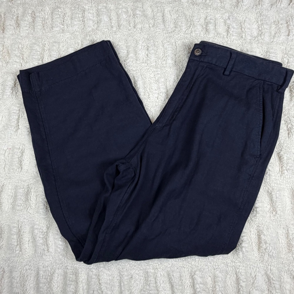 Abercrombie & Fitch Mens Baggy Trouser Navy Blue Viscose Linen Blend 36x32